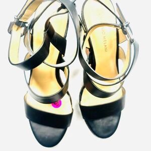 Antonio Melani Black leather strappy wedge sandals #glamour #heels #Weddings 9